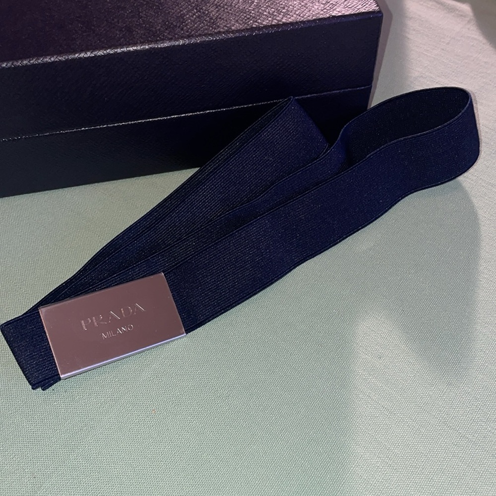 💙 New Prada Elastic Belt with metallic logo navy with the box - Picture 5 of 9